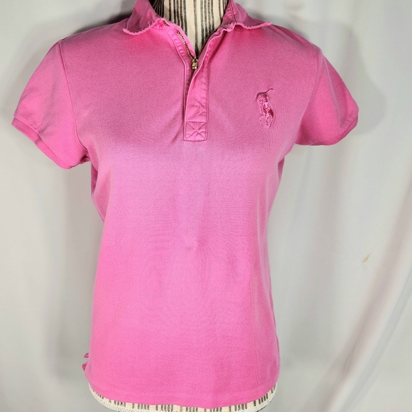 Ralph Lauren Golf Tailored Golf Fit Pink 1/4 Zip w/Snap Short Sleeve Top Medium - Picture 1 of 10